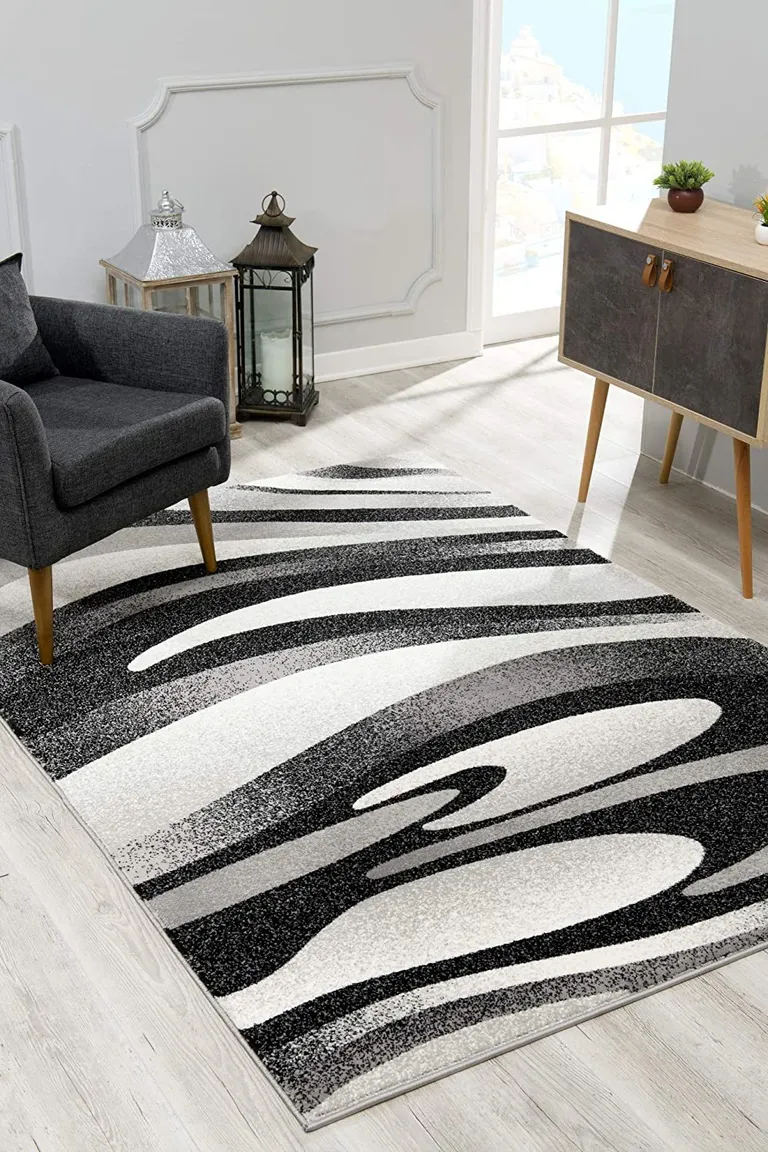 Black and Gray Abstract Marble Area Rug Photo 4