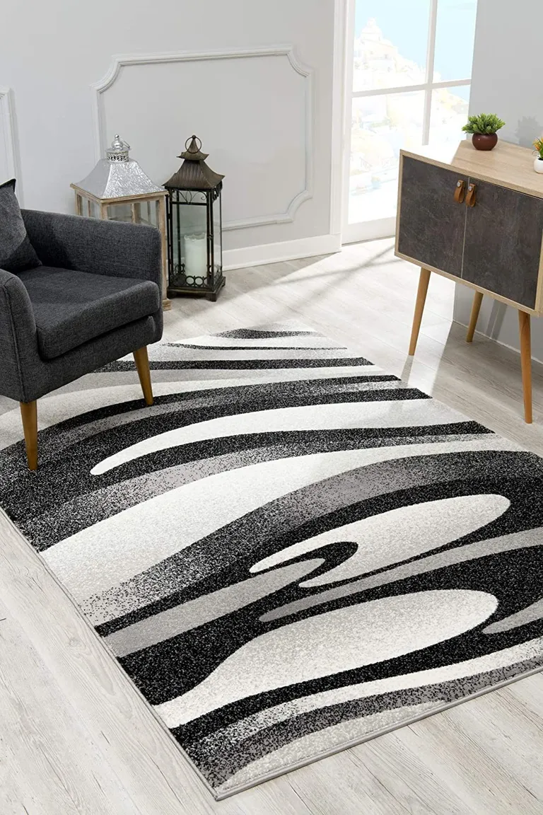 Black and Gray Abstract Marble Area Rug Photo 3