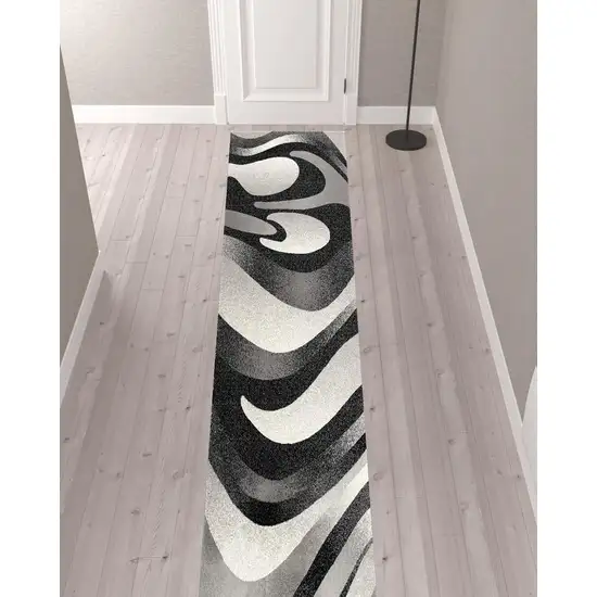 Black and Gray Abstract Marble Runner Rug Photo 9