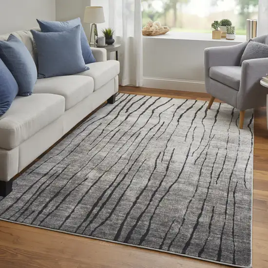 Black and Gray Abstract Power Loom Area Rug Photo 6