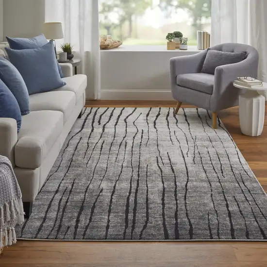 Black and Gray Abstract Power Loom Area Rug Photo 5