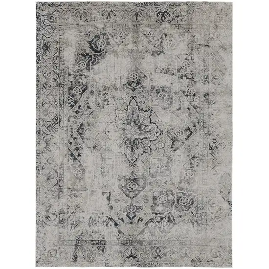 Black and Gray Abstract Power Loom Worn Faded Area Rug Photo 6