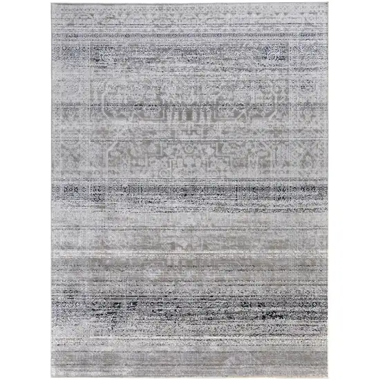 Black and Gray Abstract Power Loom Worn Faded Area Rug Photo 6