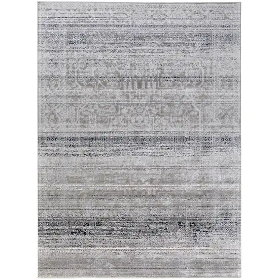 Black and Gray Abstract Power Loom Worn Faded Area Rug Photo 2