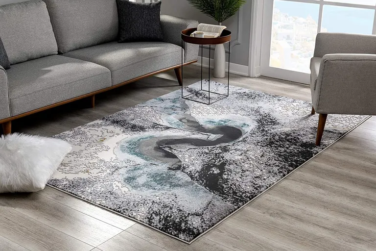 Black and Gray Abstract Whirlpool Area Rug Photo 2