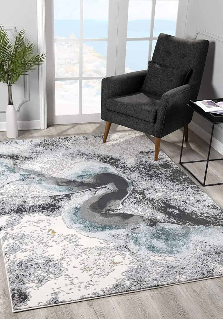 Black and Gray Abstract Whirlpool Area Rug Photo 3