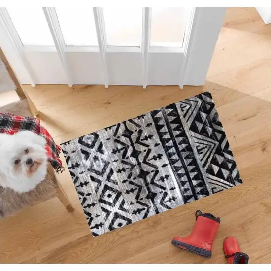 Black and Gray Aztec Washable Floor Mat Photo 4