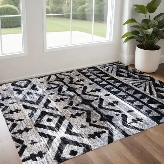 Black and Gray Aztec Washable Floor Mat Photo 1