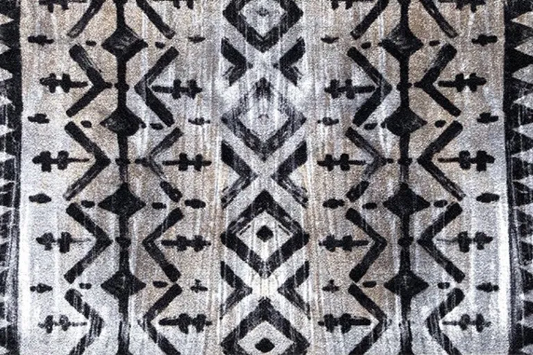 Black and Gray Aztec Washable Runner Rug Photo 2