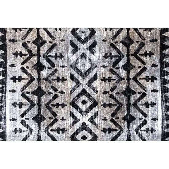 Black and Gray Aztec Washable Runner Rug Photo 2
