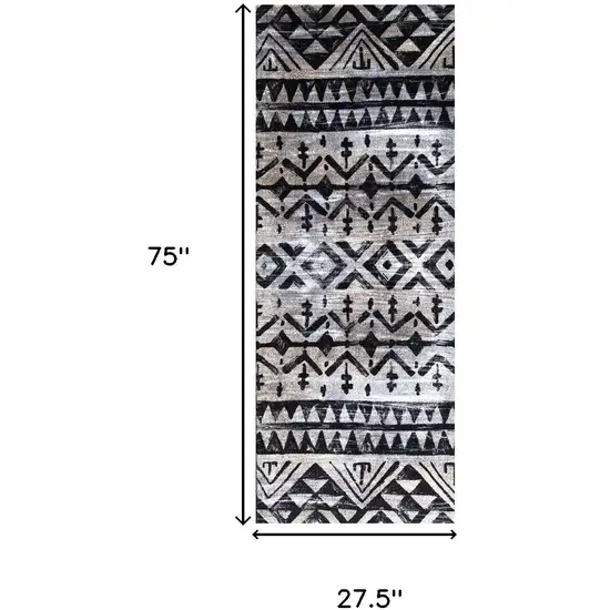 2' x 6' Black and Gray Aztec Washable Runner Rug Photo 7