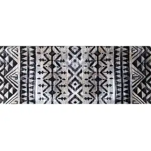 Photo of Black and Gray Aztec Washable Runner Rug