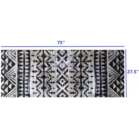 2' x 6' Black and Gray Aztec Washable Runner Rug Photo 6