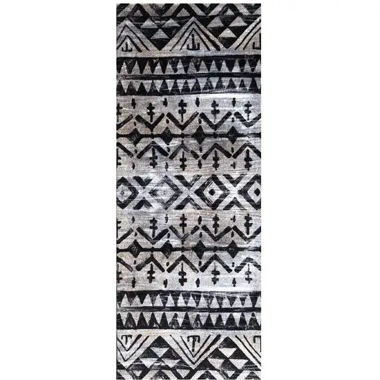 2' x 6' Black and Gray Aztec Washable Runner Rug Photo 1
