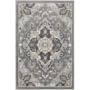 Photo of Black and Gray Floral Non Skid Area Rug