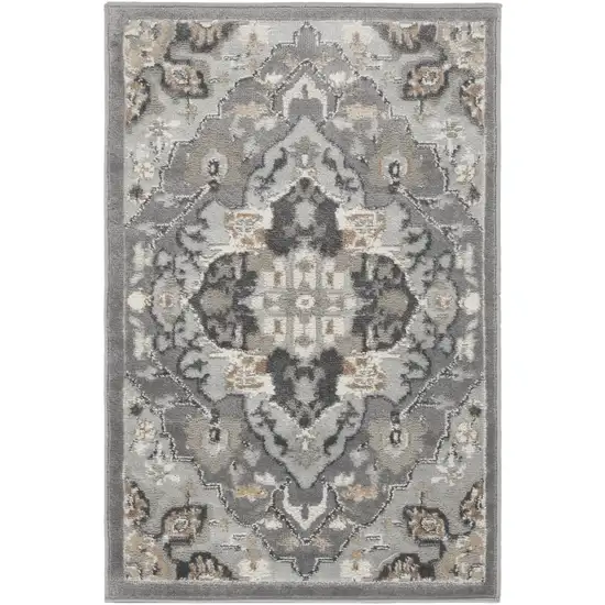 Black and Gray Floral Non Skid Area Rug Photo 4