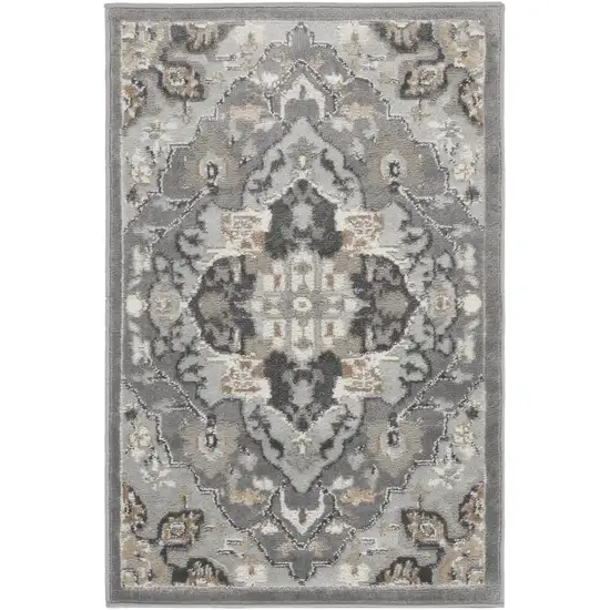 Black and Gray Floral Non Skid Area Rug Photo 2