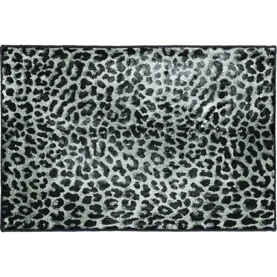 Black and Gray Leopard Print Shag Handmade Non Skid Area Rug Photo 5