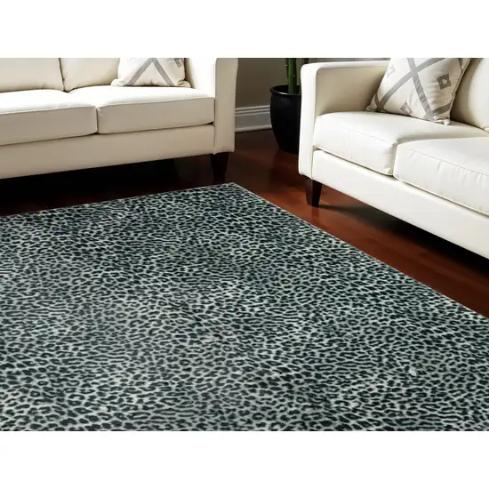 Black and Gray Leopard Print Shag Handmade Non Skid Area Rug Photo 1