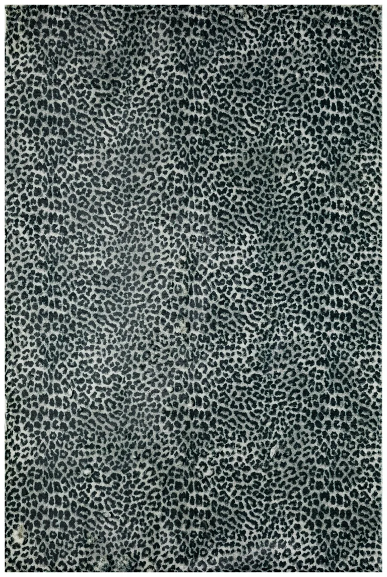 Black and Gray Leopard Print Shag Handmade Non Skid Area Rug Photo 1