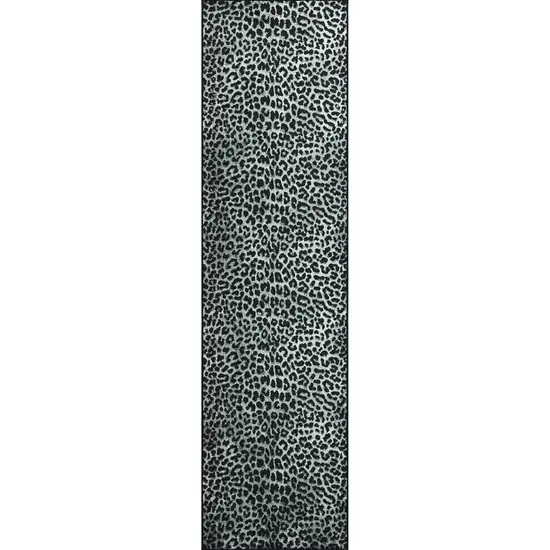 Black and Gray Leopard Print Shag Handmade Non Skid Runner Rug Photo 5