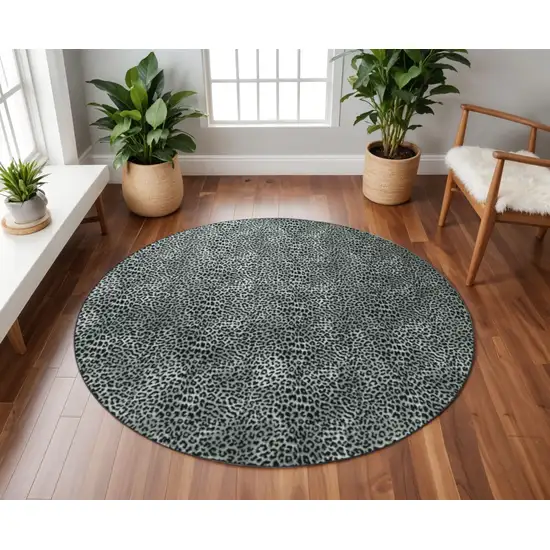 8' X 8' Black and Gray Leopard Round Shag Handmade Non Skid Area Rug Photo 1