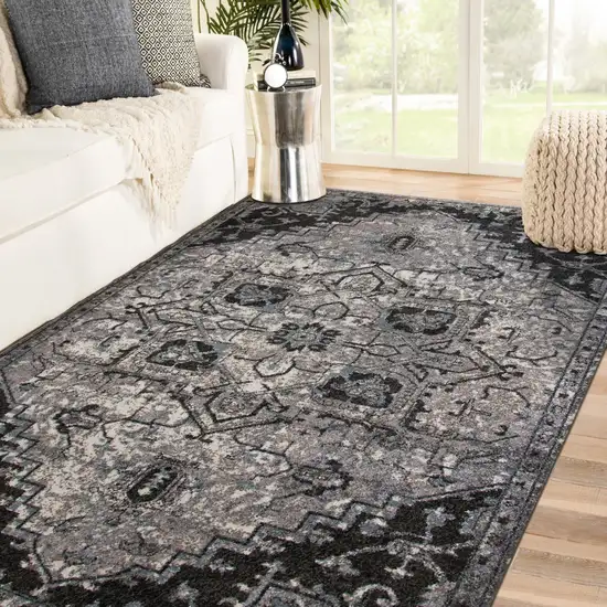 Black and Gray Medallion Power Loom Area Rug Photo 7