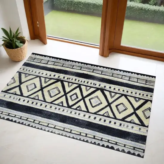 Black and Gray Modern Tribal Washable Floor Mat Photo 2