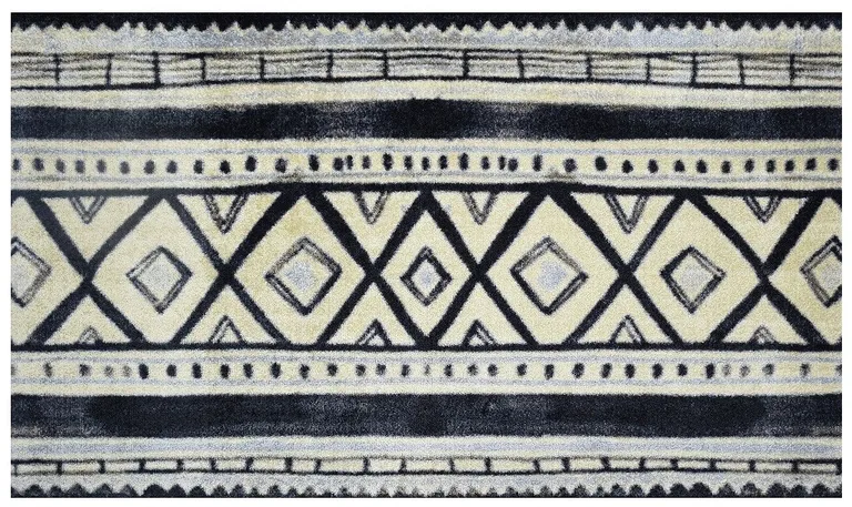 Black and Gray Modern Tribal Washable Floor Mat Photo 5