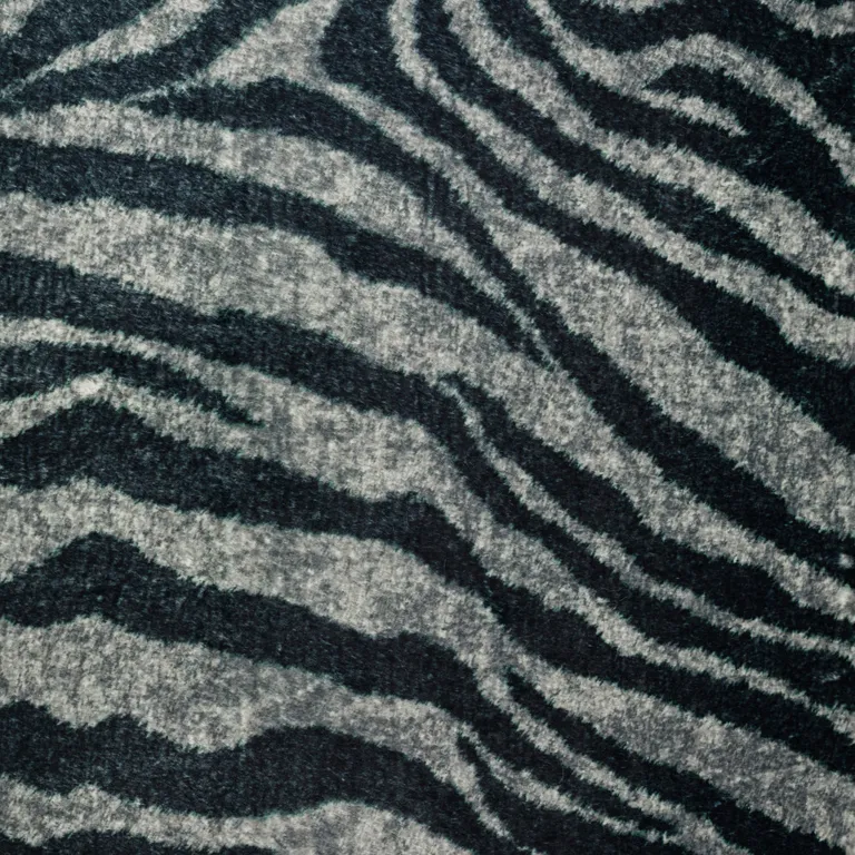 Black and Gray Round Zebra Print Shag Handmade Non Skid Area Rug Photo 5