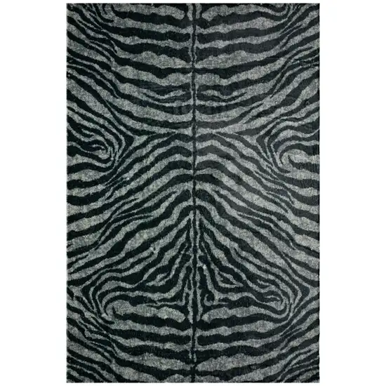 Black and Gray Round Zebra Print Shag Handmade Non Skid Area Rug Photo 1