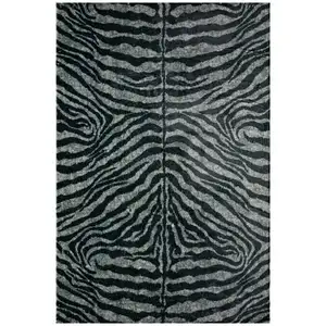 Photo of Black and Gray Round Zebra Print Shag Handmade Non Skid Area Rug