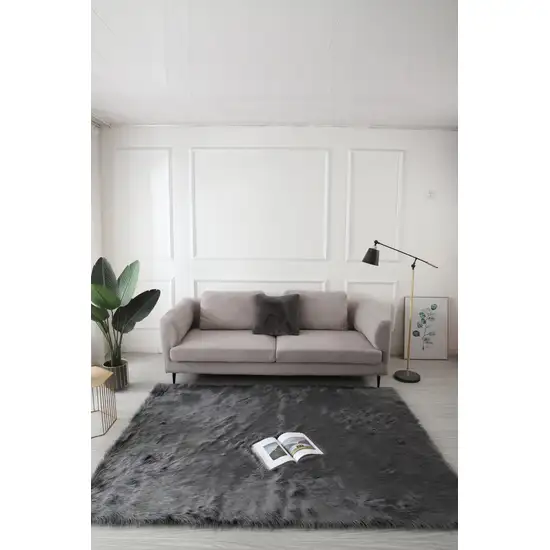 Black and Gray Shag Sheepskin Washable Area Rug Photo 8