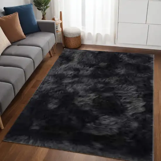 Black and Gray Shag Sheepskin Washable Area Rug Photo 1