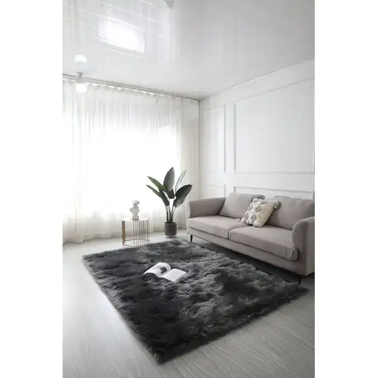 Black and Gray Shag Sheepskin Washable Area Rug Photo 9