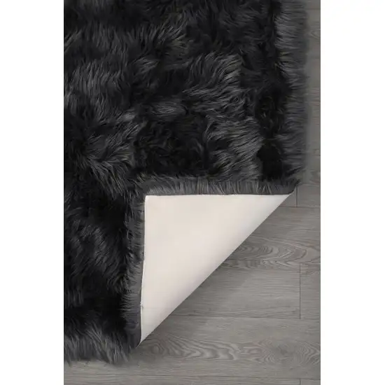 Black and Gray Shag Sheepskin Washable Area Rug Photo 7