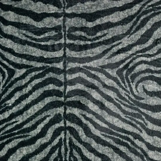 Black and Gray Zebra Print Shag Handmade Non Skid Area Rug Photo 3