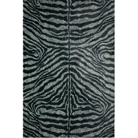 Black and Gray Zebra Print Shag Handmade Non Skid Area Rug Photo 5