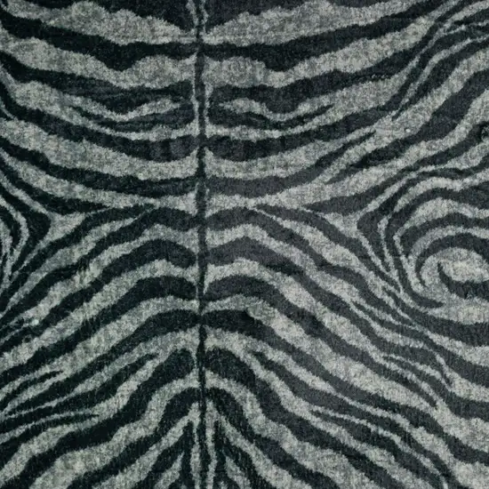 Black and Gray Zebra Print Shag Handmade Non Skid Area Rug Photo 3