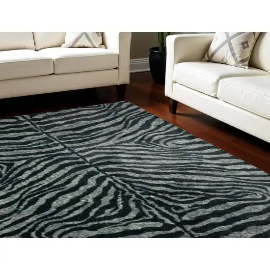 Black and Gray Zebra Print Shag Handmade Non Skid Area Rug Photo 1