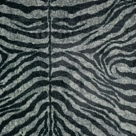 Black and Gray Zebra Print Shag Handmade Non Skid Area Rug Photo 3