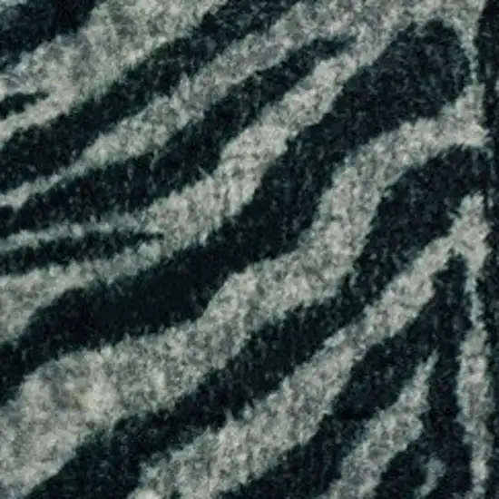 Black and Gray Zebra Print Shag Handmade Non Skid Runner Rug Photo 9