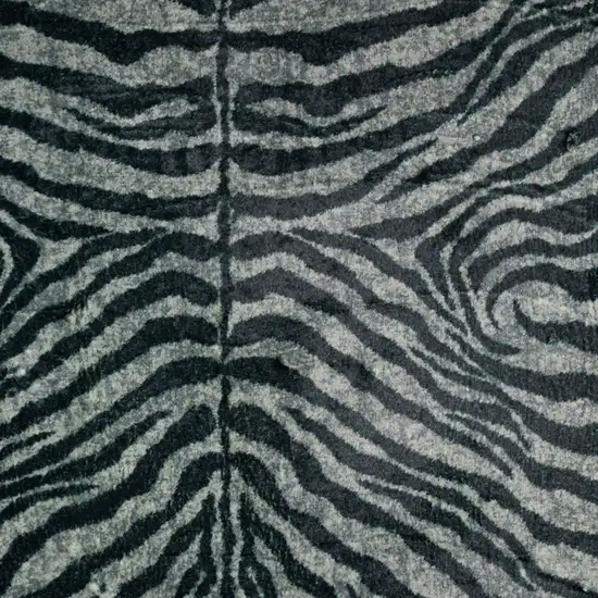 Black and Gray Zebra Print Shag Handmade Non Skid Runner Rug Photo 3