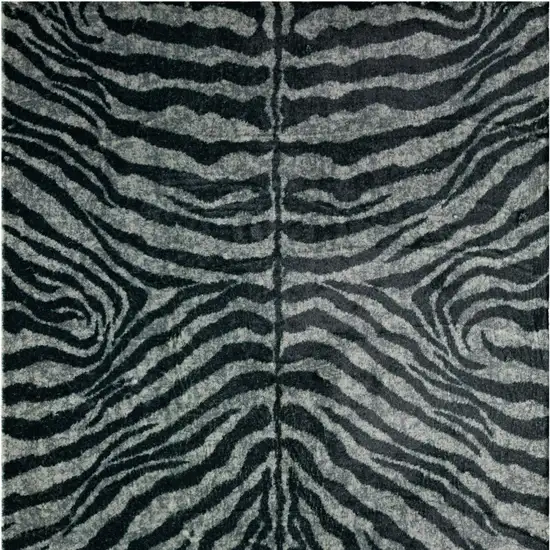 Black and Gray Zebra Print Shag Handmade Non Skid Runner Rug Photo 4