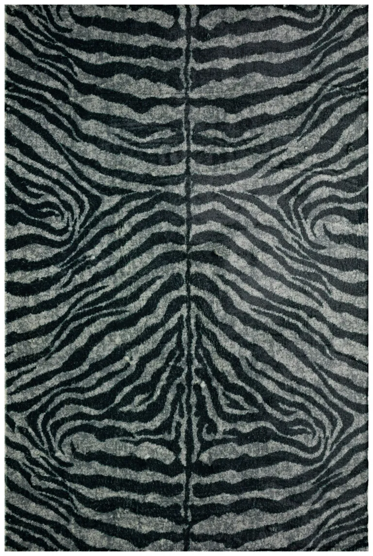 Black and Gray Zebra Print Shag Handmade Non Skid Runner Rug Photo 1