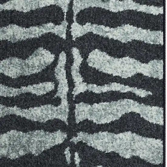 Black and Gray Zebra Print Shag Handmade Non Skid Runner Rug Photo 4