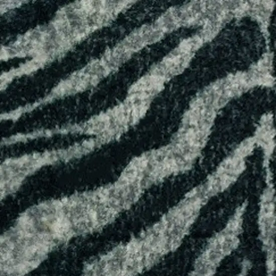 2' X 8' Black and Gray Zebra Print Shag Handmade Non Skid Runner Rug Photo 8