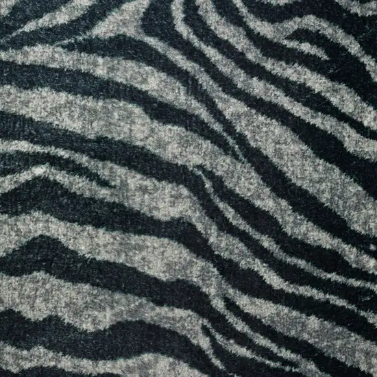 Black and Gray Zebra Print Shag Handmade Non Skid Runner Rug Photo 6