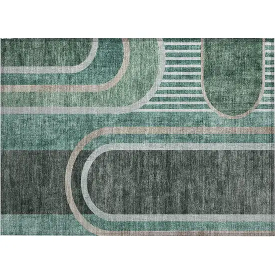 Black and Green Abstract Washable Non Skid Indoor Outdoor Area Rug Photo 1