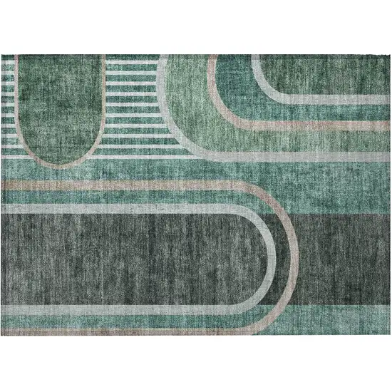 Black and Green Abstract Washable Non Skid Indoor Outdoor Area Rug Photo 2